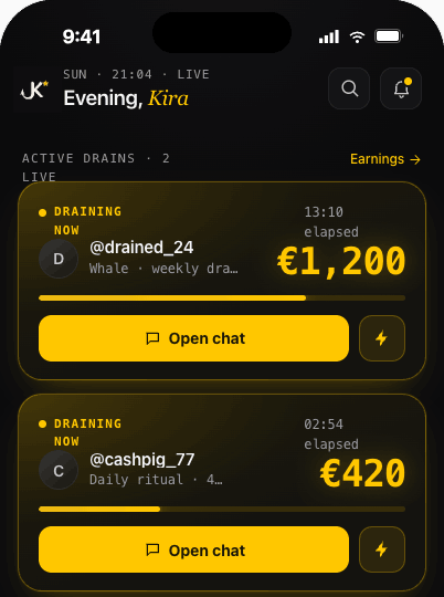 KinkStars — live drains on the home screen